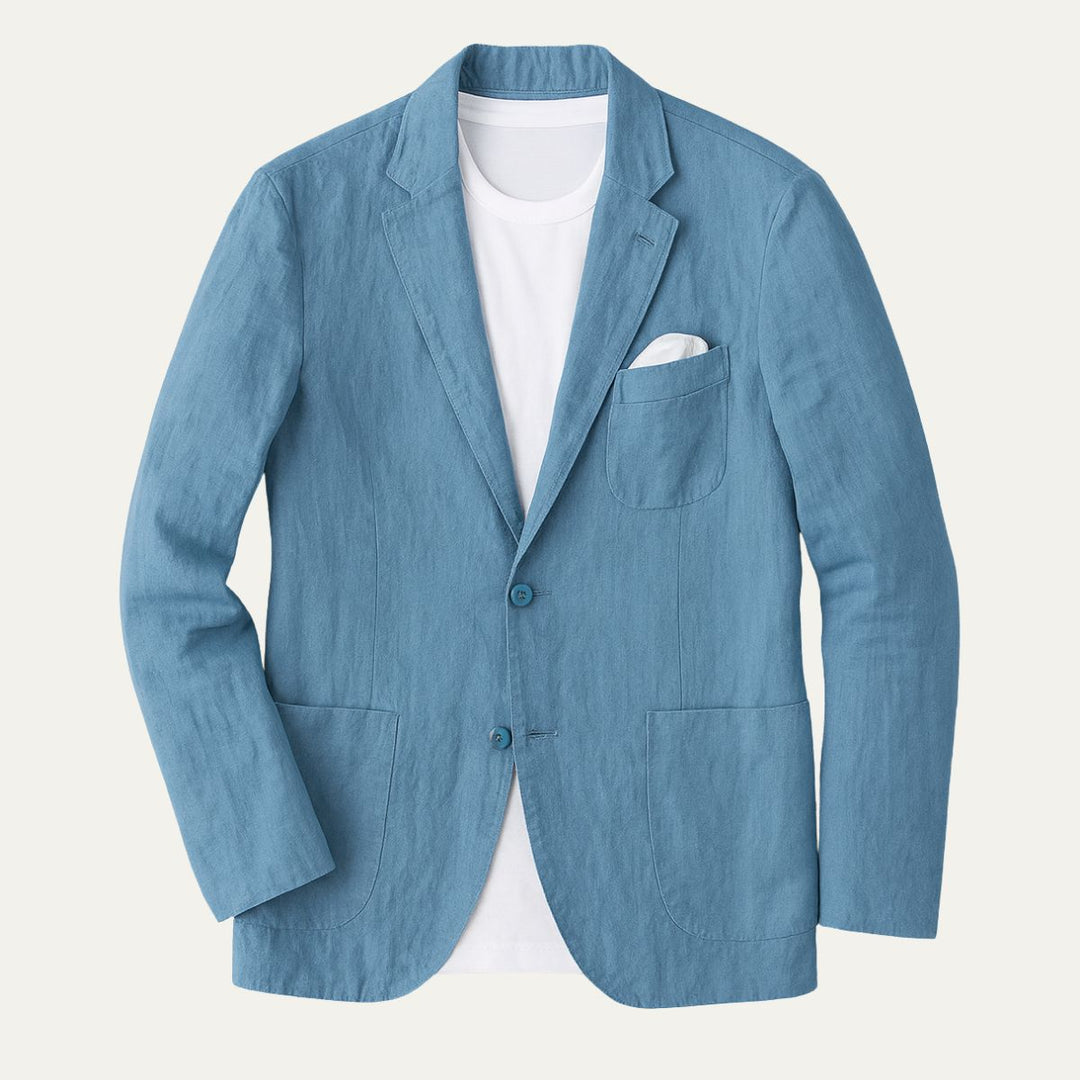 Men's summer blazer with notched lapels, button fastening and flap pockets