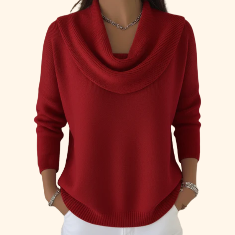 Women's cowl neck sweater with long sleeves and ribbed hem