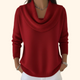 Women's cowl neck sweater with long sleeves and ribbed hem