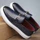Embossed slip-on loafers with gold bit detail and flat contrasting soles