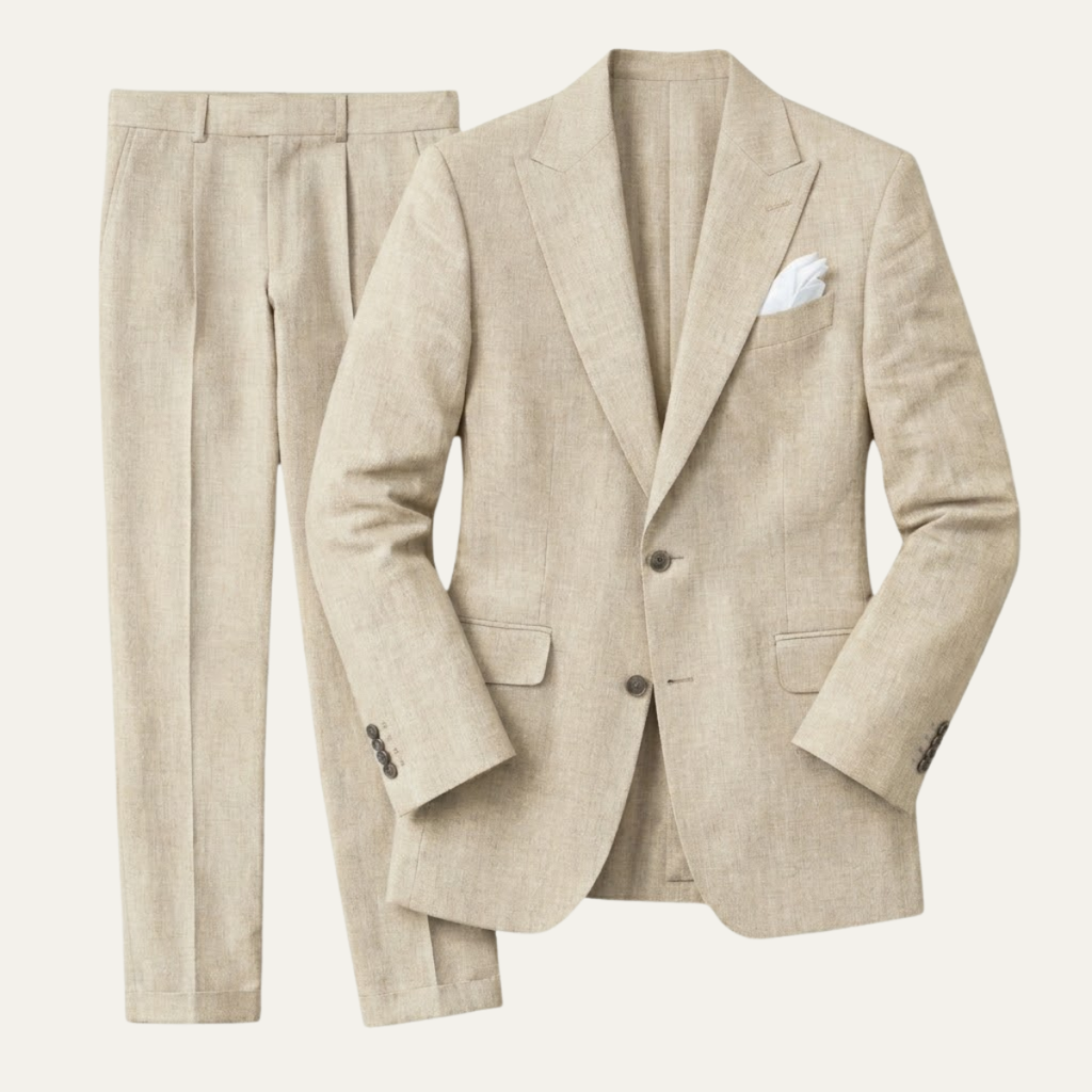 Men's slim fit two piece suit with button blazer and long trousers