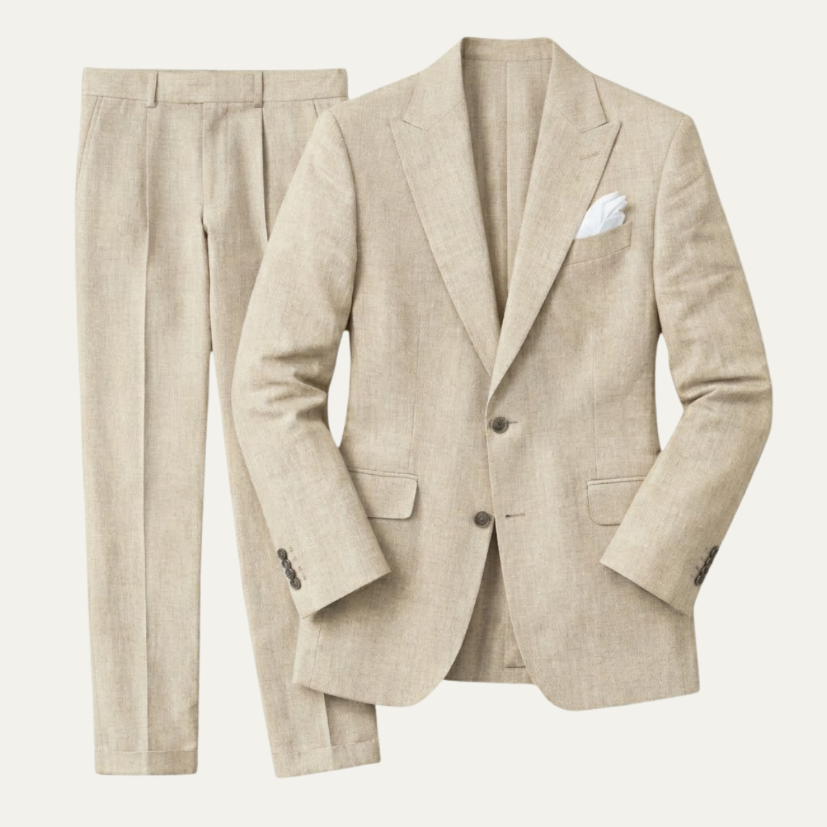 Men's slim fit two piece suit with button blazer and long trousers