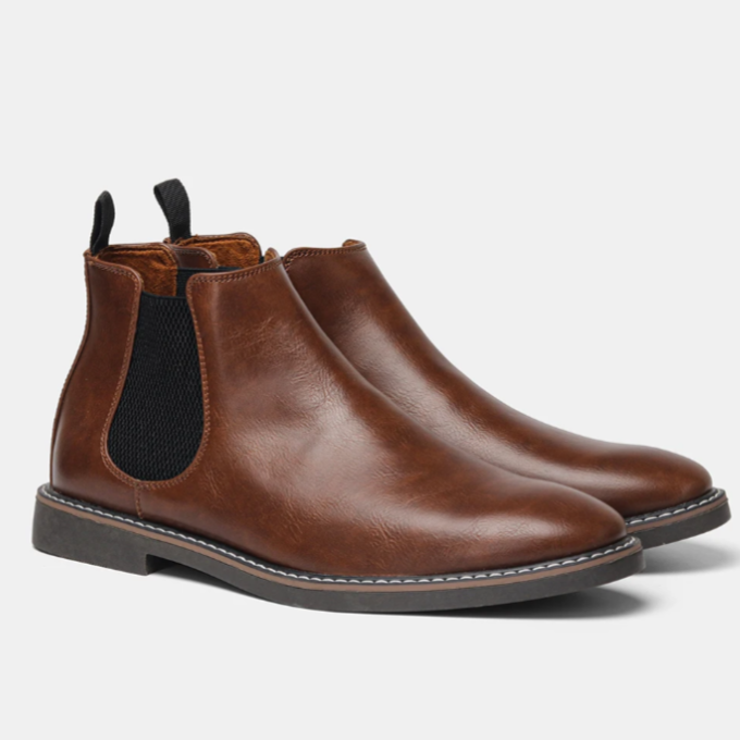 Ankle Chelsea boots with elastic side panels and pull tabs