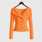 Women's ribbed button cardigan with wide collar and long sleeves