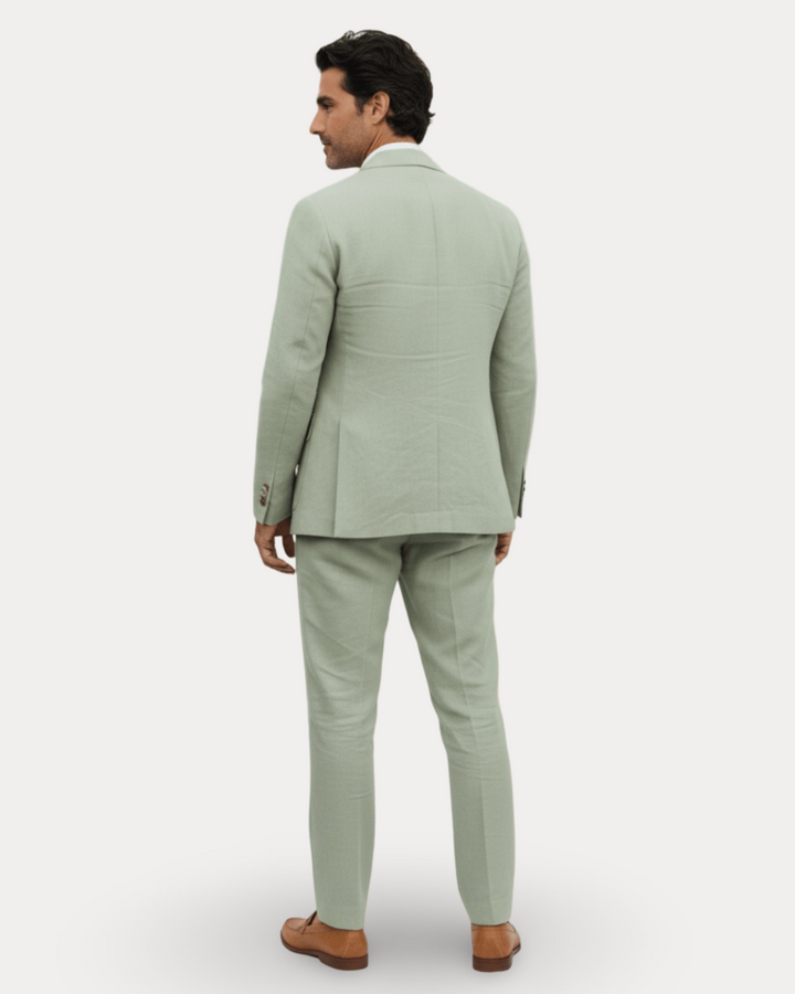 Men's tailored two-piece suit with notch lapel jacket and matching trousers