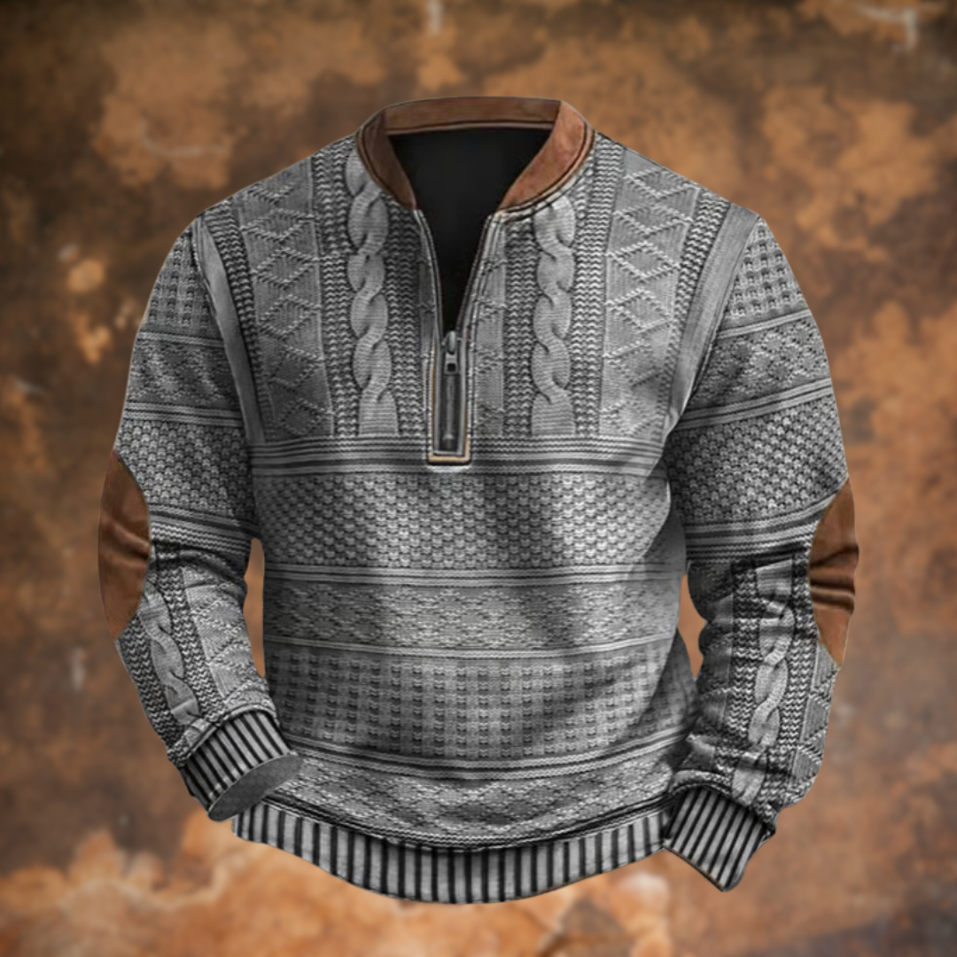 Men's Jacquard Knit Half-Zip Polo Jumper