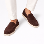 Men's slip-on loafers with moc toe detailing and flat sole