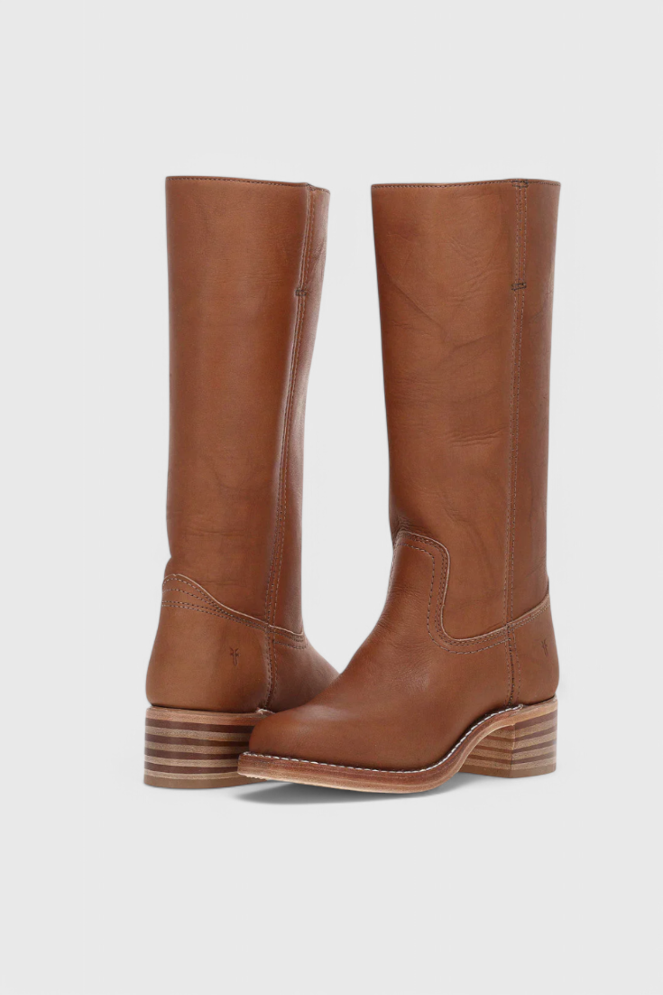 Women's tall classic boots with almond toes and low block heels