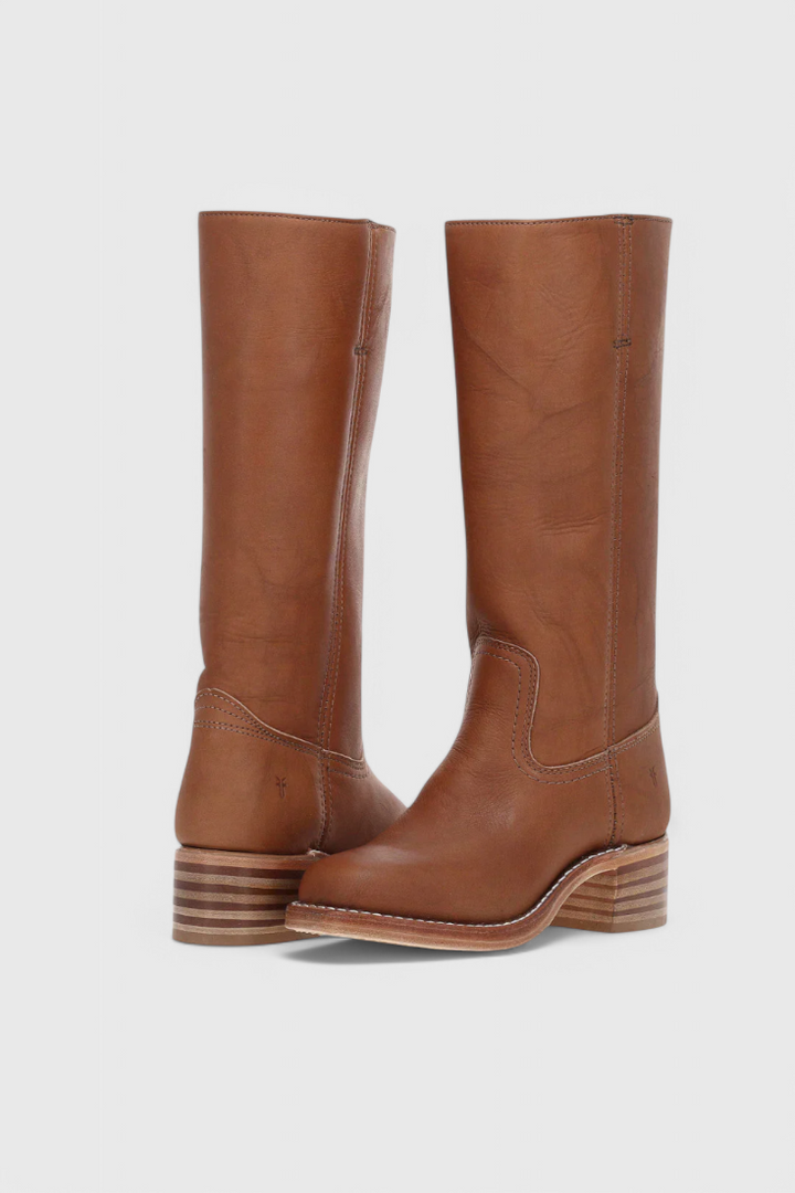 Women's tall classic boots with almond toes and low block heels