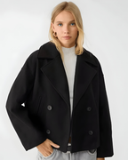 Women's short double-breasted trench coat with wide lapels