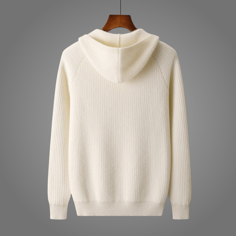 Men's textured hooded zip cardigan with long sleeves and front pockets