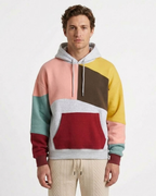 Men's long-sleeve geometric colour-block hooded sweatshirt with kangaroo pocket