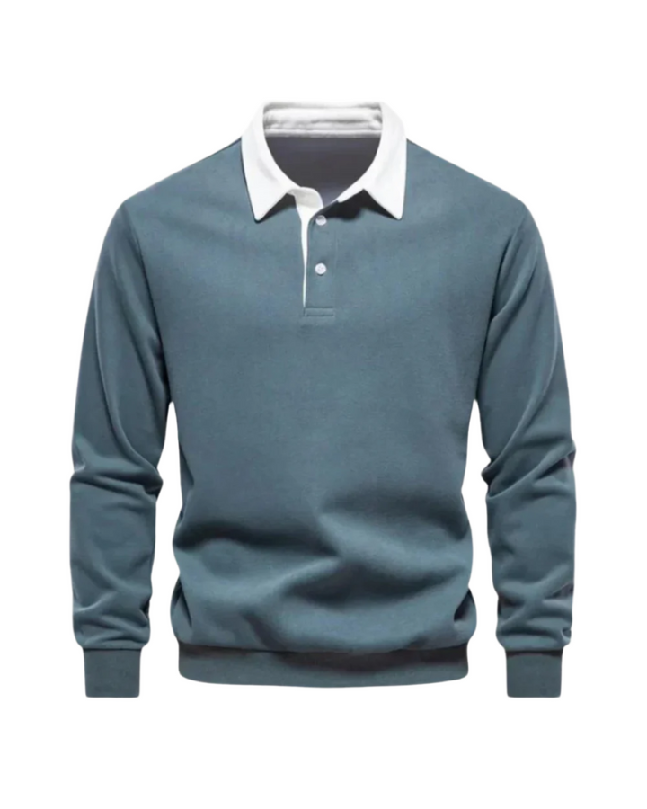 Men's polo sweater with contrast collar and long sleeves