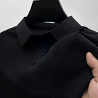Men's textured short-sleeve polo shirt with button placket