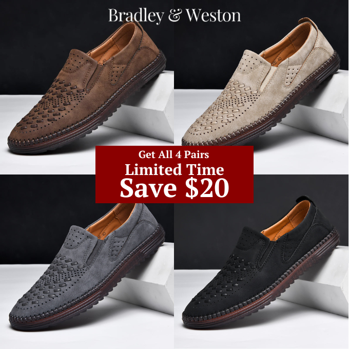 Men's perforated slip-on loafer with round toe and flat textured sole