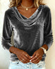 Women's long-sleeved velvet top with draped cowl neckline