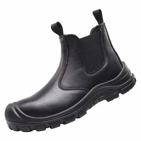 Women's Chelsea work boots with elastic panels and chunky lug soles