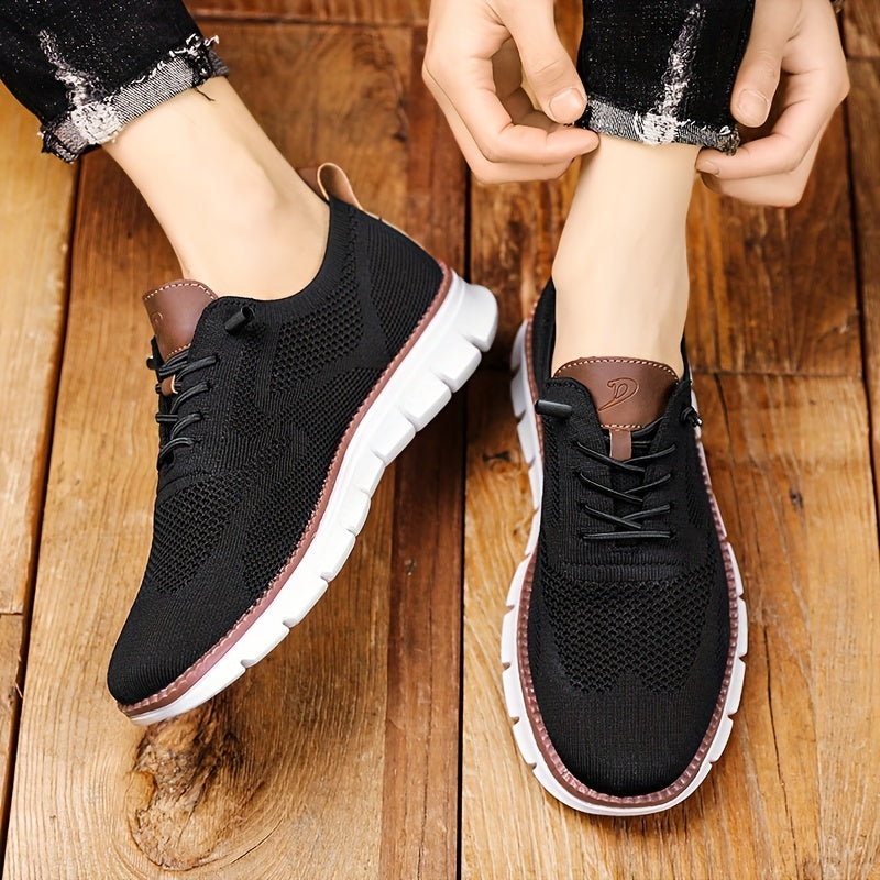 Unisex textured knit sneakers with lace-up front and white ridged sole