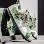 Colourblock utility trainers with layered panels and lace-up fronts