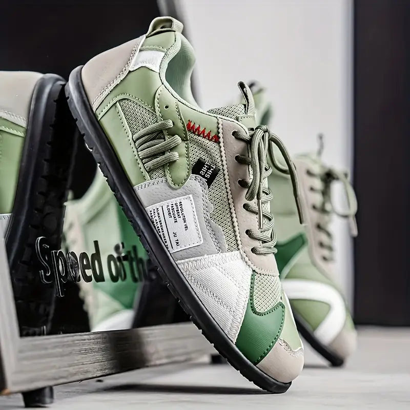 Colourblock utility trainers with layered panels and lace-up fronts