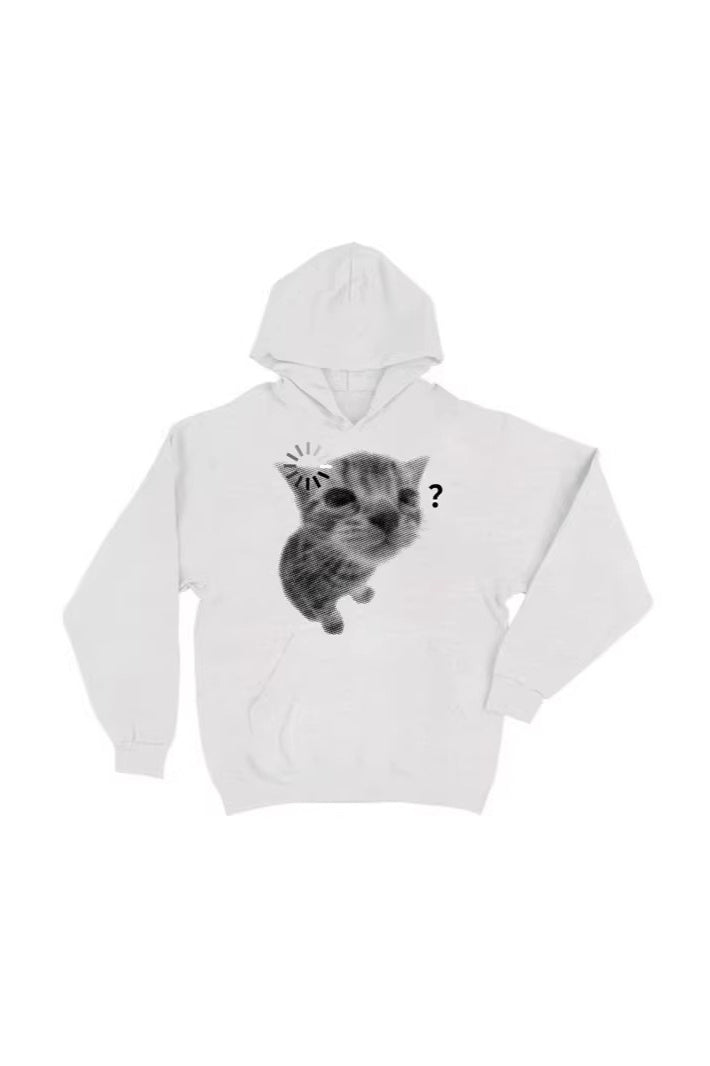 Unisex white hoodie with cat or dog graphic print