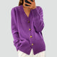 Women's long-sleeved V-neck button cardigan with ribbed trims and front pockets