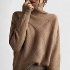 Women's geometric textured mock neck sweater with long sleeves