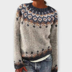Women's patterned knit jumper with round neckline and long sleeves