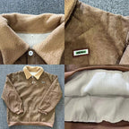 Men's ribbed polo jumper with contrasting fleece collar and button placket