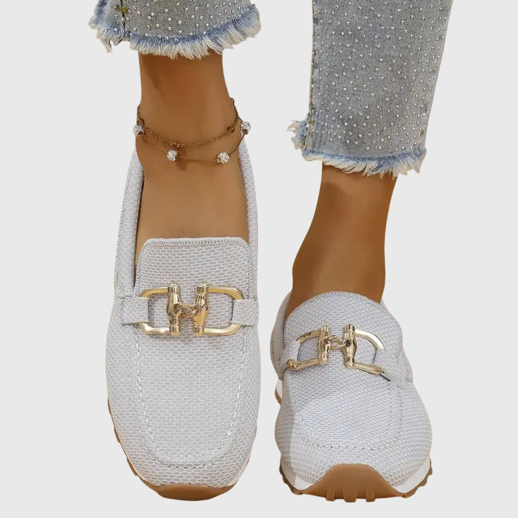 Women's textured mesh loafers with metallic horsebit detail