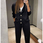 Women's knit cardigan and wide-leg trousers co-ord set