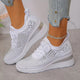 Women's knit-look lace-up sneakers with round toes and platform soles