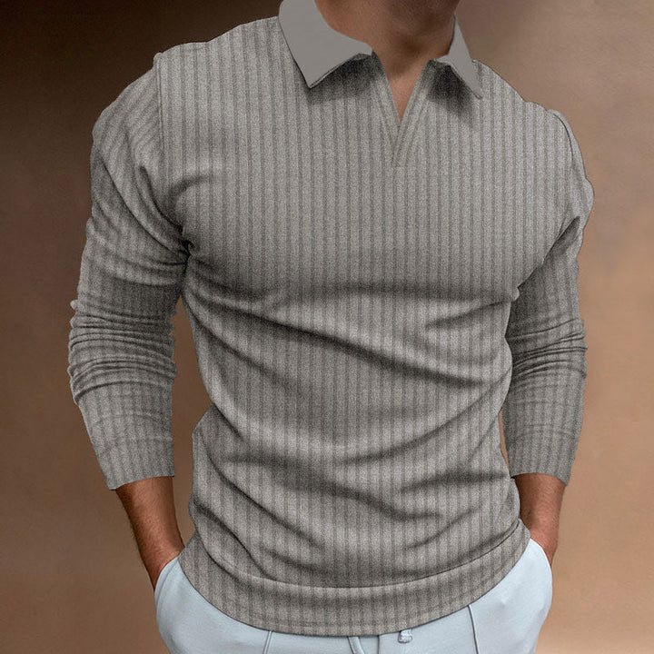 Men's Ribbed Open-Collar Polo Jumper