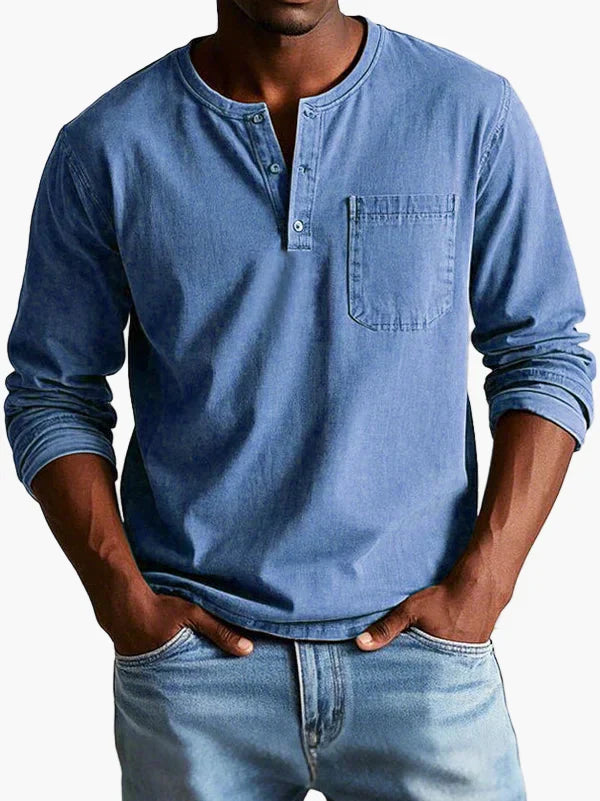 Men's long sleeve Henley shirt with chest pocket