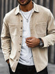 Men's beige corduroy overshirt with a button front and two patch pockets