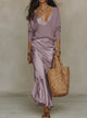 Women's plain midi dress and long-sleeved V-neck sweater set