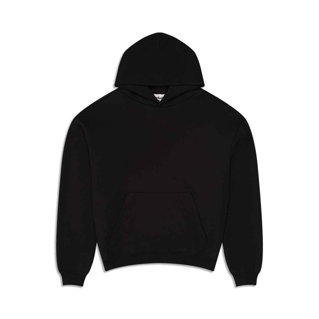 Men's black pullover hoodie with kangaroo pocket