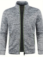 Men's textured zip-up cardigan with stand collar and zipped pockets