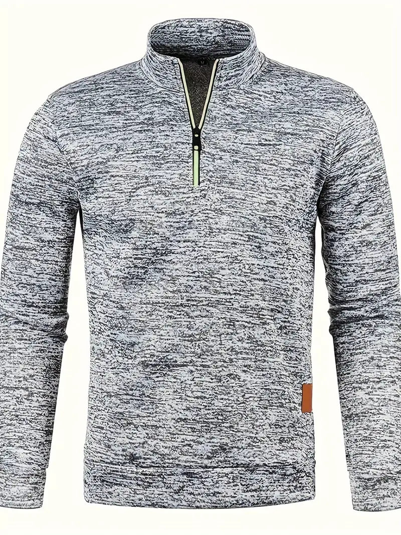 Men's textured half-zip jumper with stand collar and long sleeves