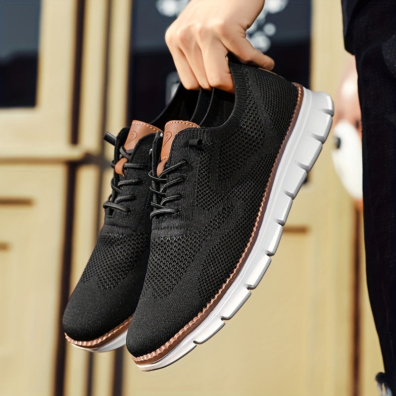 Unisex textured knit sneakers with lace-up front and white ridged sole