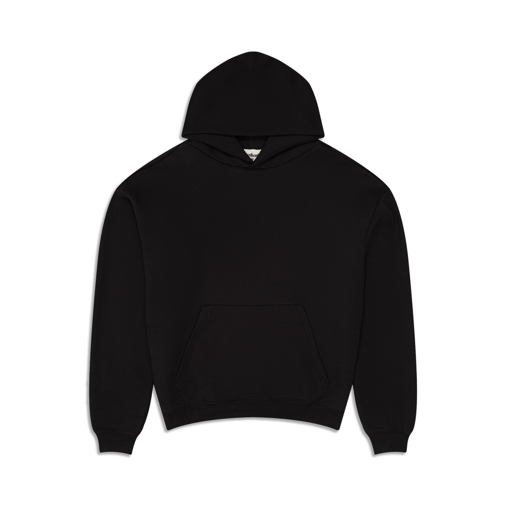 Men's black fleece hoodie with hood, long sleeves and kangaroo pocket