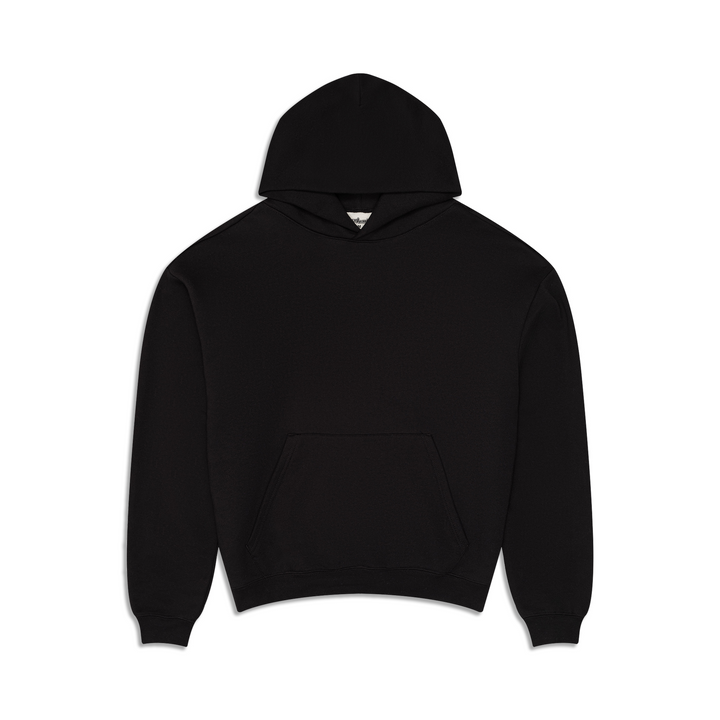 Men's black fleece hoodie with hood, long sleeves and kangaroo pocket