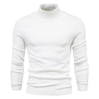 Men's long-sleeved ribbed turtleneck jumper with fitted plain design