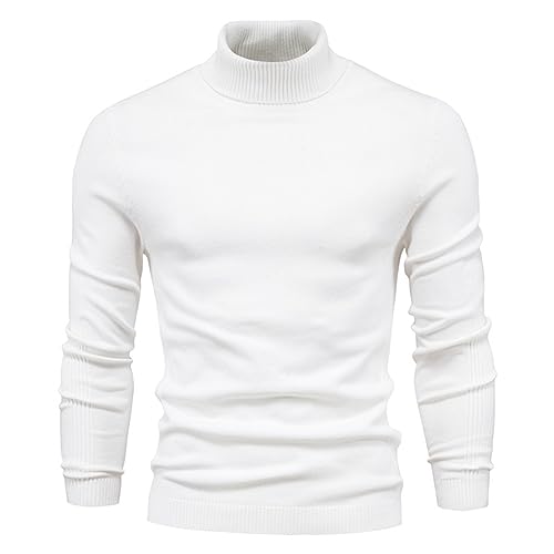 Men's long-sleeved ribbed turtleneck jumper with fitted plain design