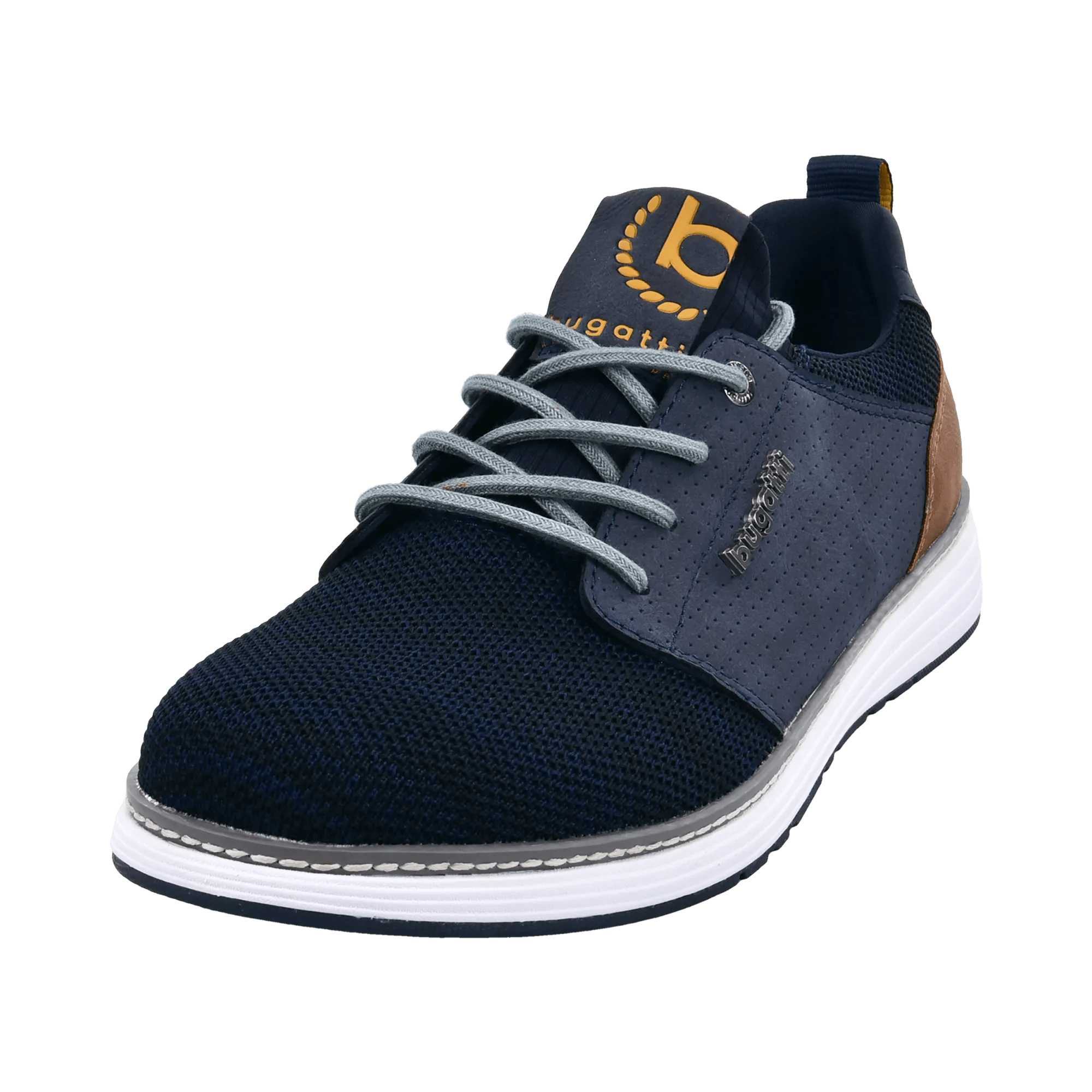 Men's navy lace-up sneakers with mesh panels and white sole
