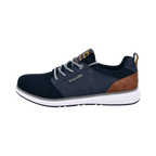 Men's navy lace-up sneakers with mesh panels and white sole