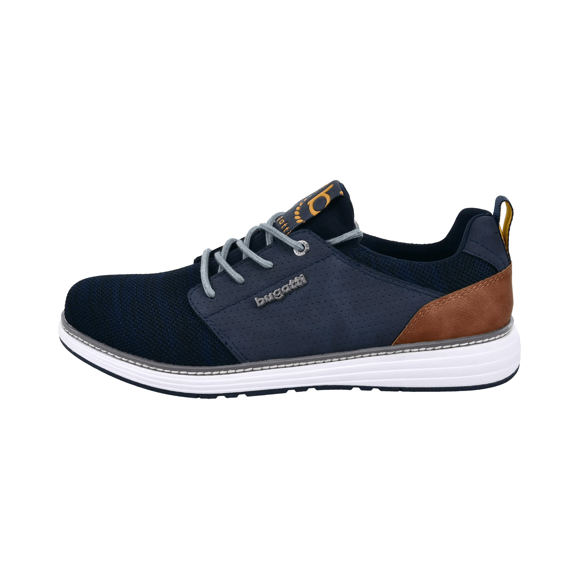 Men's navy lace-up sneakers with mesh panels and white sole