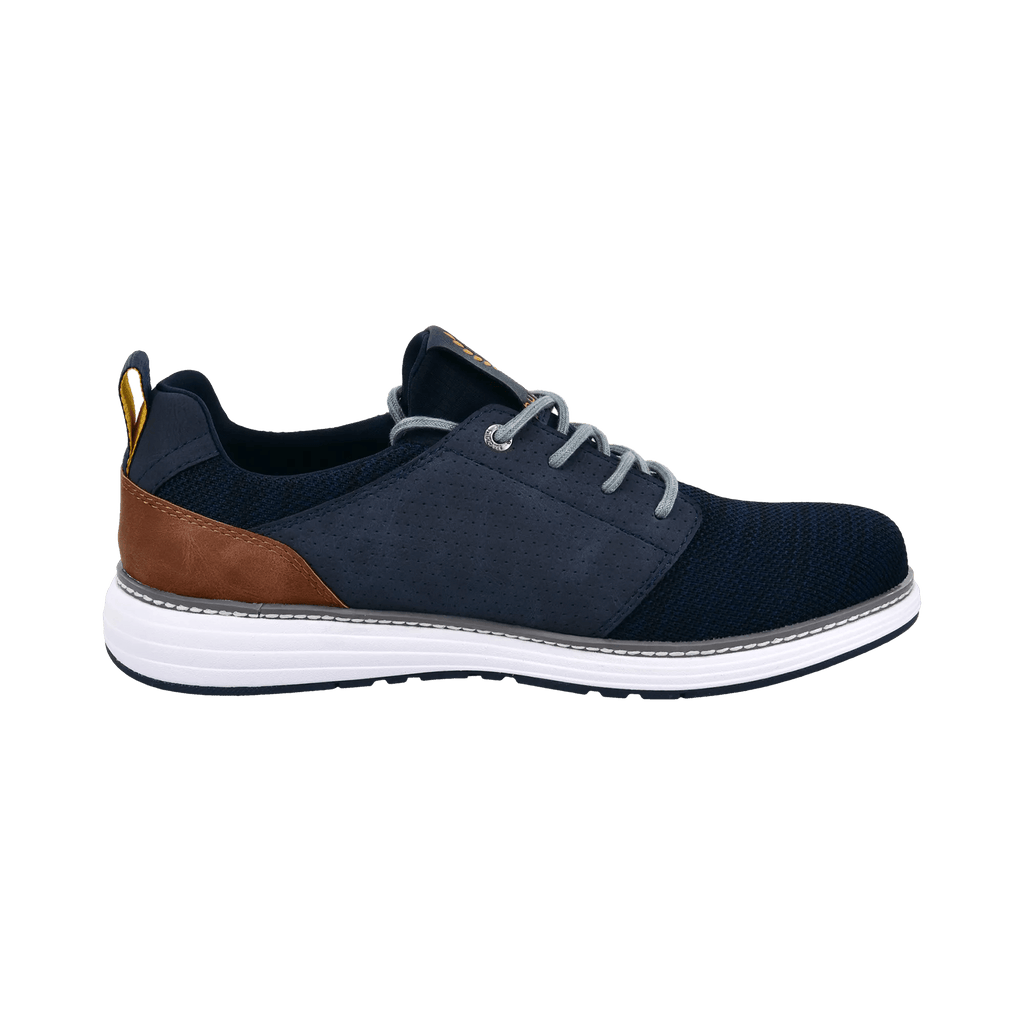 Men's navy lace-up sneakers with mesh panels and white sole
