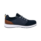 Men's navy lace-up sneakers with mesh panels and white sole