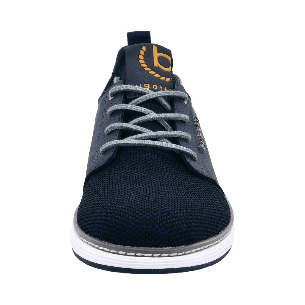 Men's navy lace-up sneakers with mesh panels and white sole